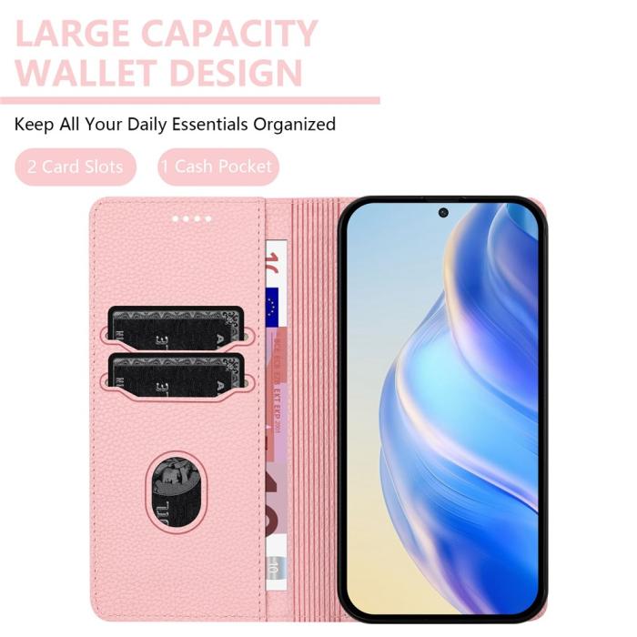 Bild 6,  Google Pixel 10/10 Pro / 9/9 Pro Fodral RFID Litchi Läder Rosa - Teknikhallen.se