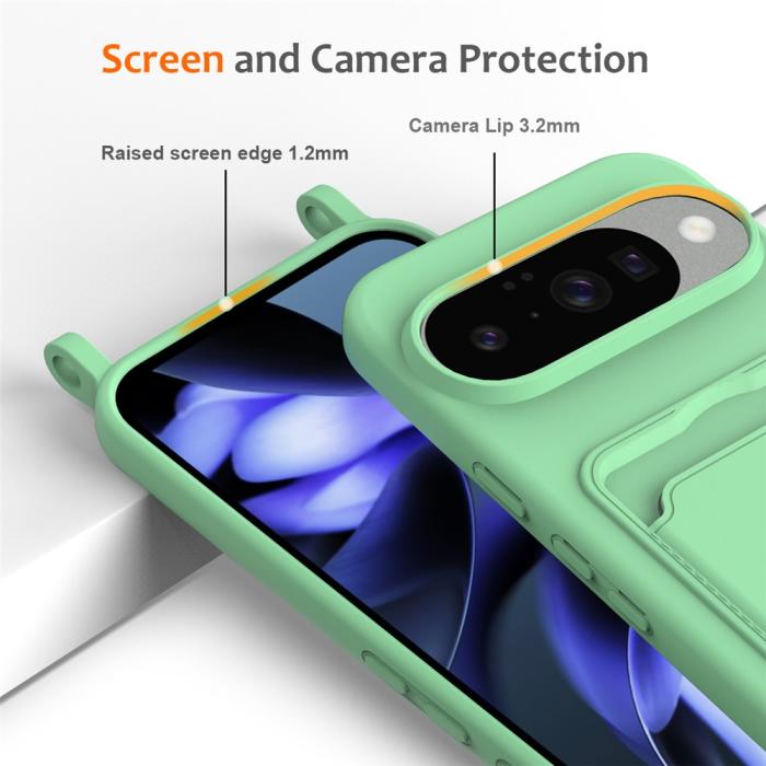 Bild 6,  Google Pixel 10 Skal Med Kortfack & Mobilsnöre Silikon Grön - Teknikhallen.se