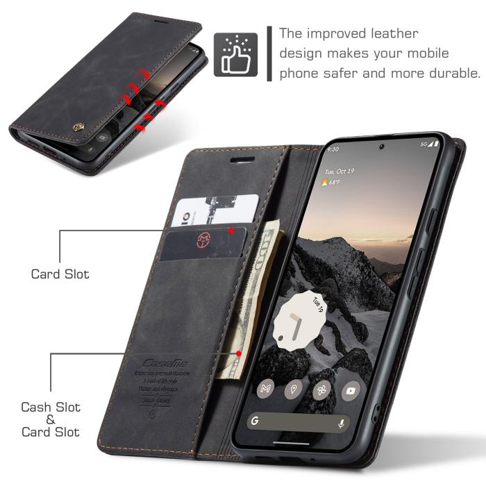 Bild 3, CASEME CASEME Google Pixel 10/10 Pro / 9/9 Pro Fodral Flip Retro Läder - Teknikhallen.se