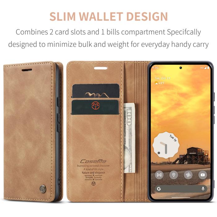 Bild 2, CASEME CASEME Google Pixel 10/10 Pro / 9/9 Pro Fodral Flip Retro Läder - Teknikhallen.se