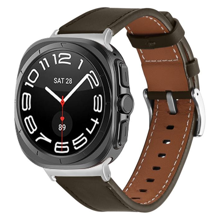 Bild 2,  Galaxy Watch 8 46/44/40 mm Armband Äkta Läder Mörk Brun - Teknikhallen.se