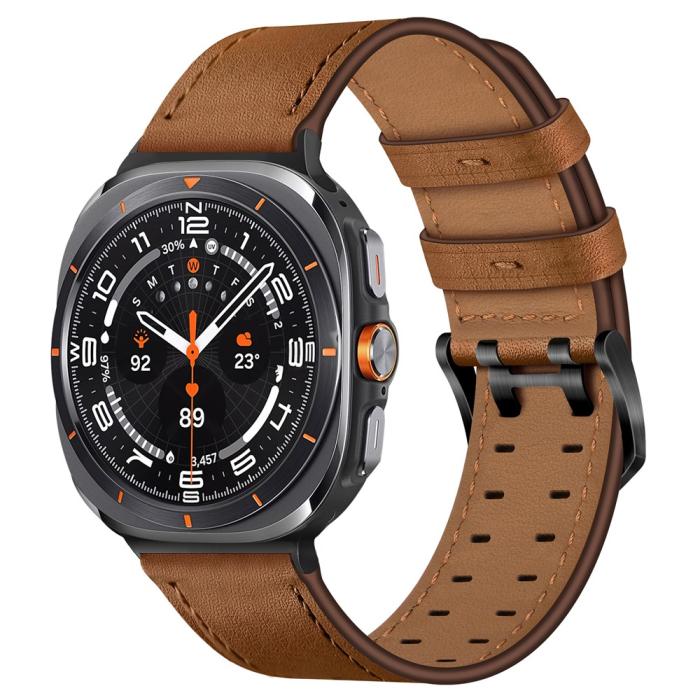 Bild 2,  Samsung Galaxy Watch 8 46/44/40 mm Armband Äkta Läder Brun - Teknikhallen.se