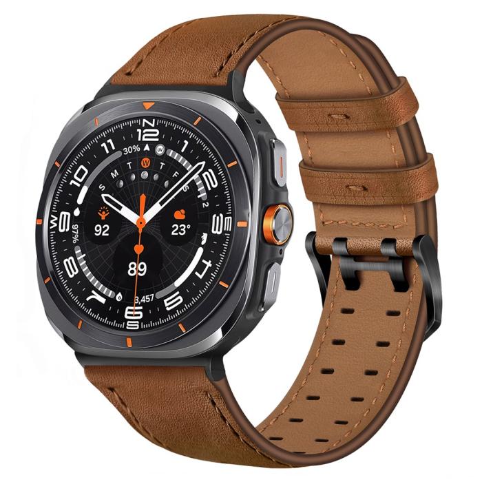 Bild 3,  Samsung Galaxy Watch 8 46/44/40 mm Armband Äkta Läder Brun - Teknikhallen.se
