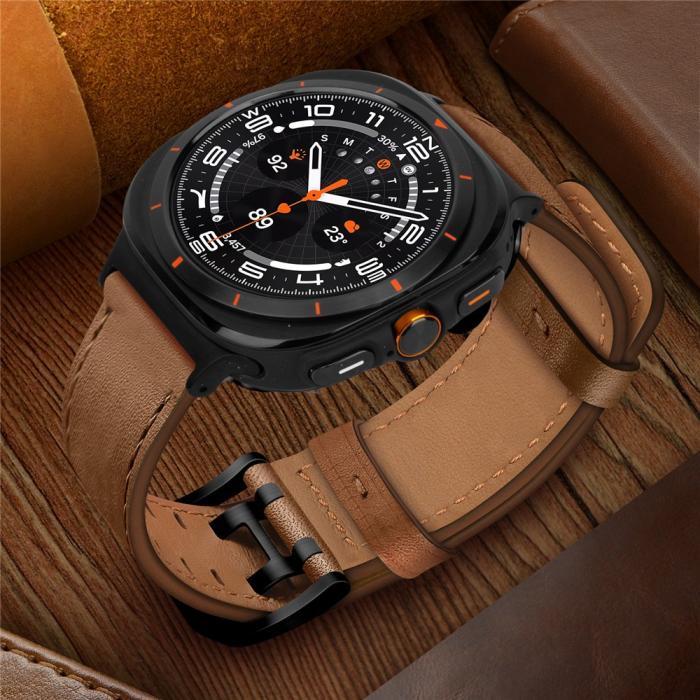Bild 6,  Samsung Galaxy Watch 8 46/44/40 mm Armband Äkta Läder Brun - Teknikhallen.se