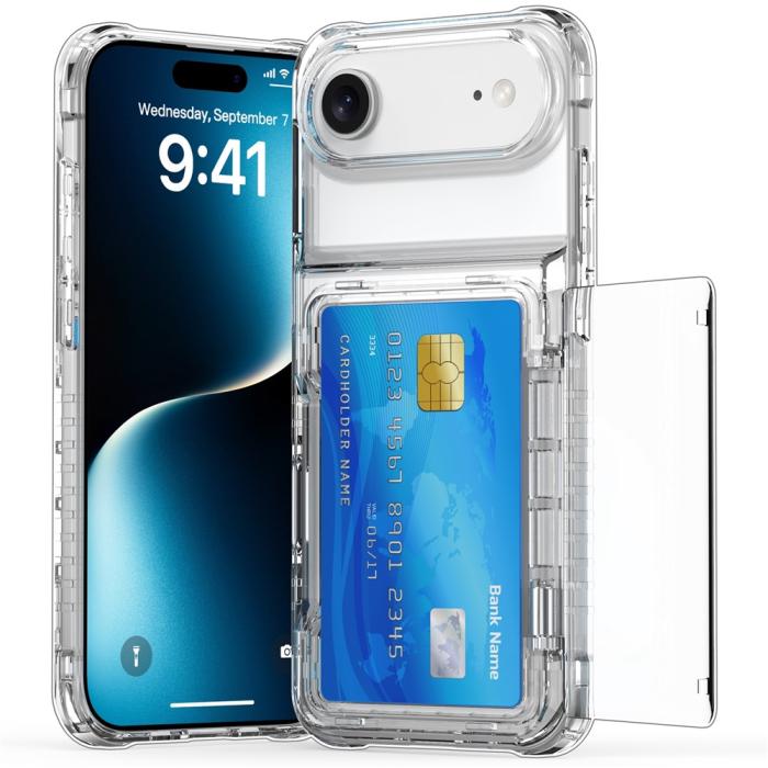 Bild 2,  iPhone Air Skal Kickstand Med Kortfack Transparent - Teknikhallen.se
