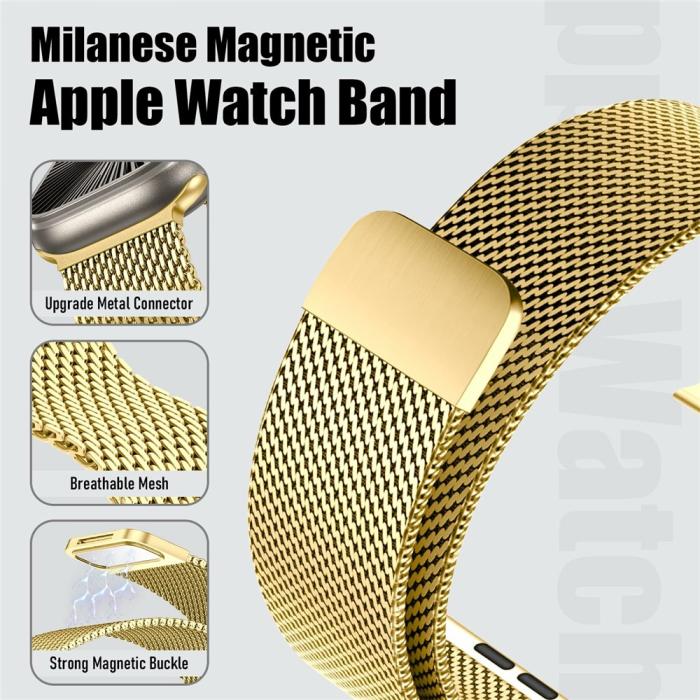 Bild 2,  Apple Watch 42/44/45/46/49 mm Armband Milanese Guld - Teknikhallen.se