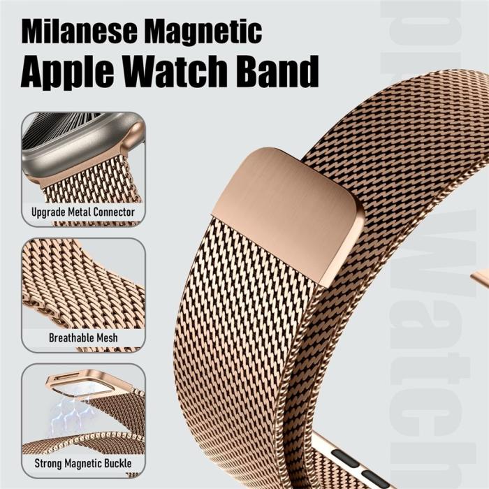 Bild 2,  Apple Watch 42/44/45/46/49 mm Armband Milanese Roséguld - Teknikhallen.se