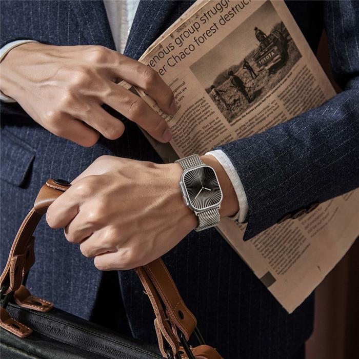Bild 4,  Apple Watch 42/44/45/46/49 mm Armband Milanese Titanium - Teknikhallen.se
