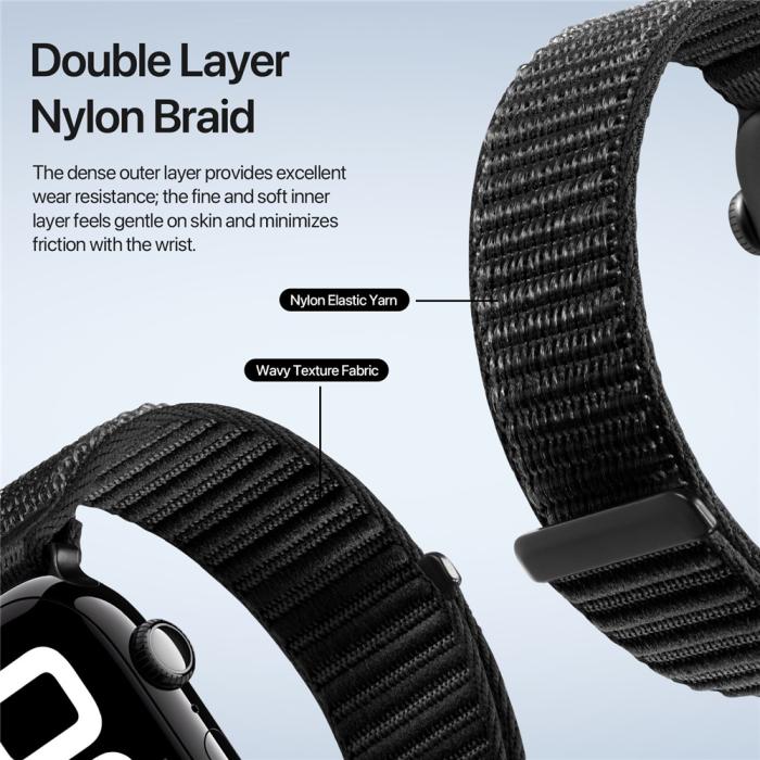 Bild 6, DUX DUCIS DUX DUCIS Apple Watch 38/40/41/42 mm Armband Nylon Loop Svart - Teknikhallen.se