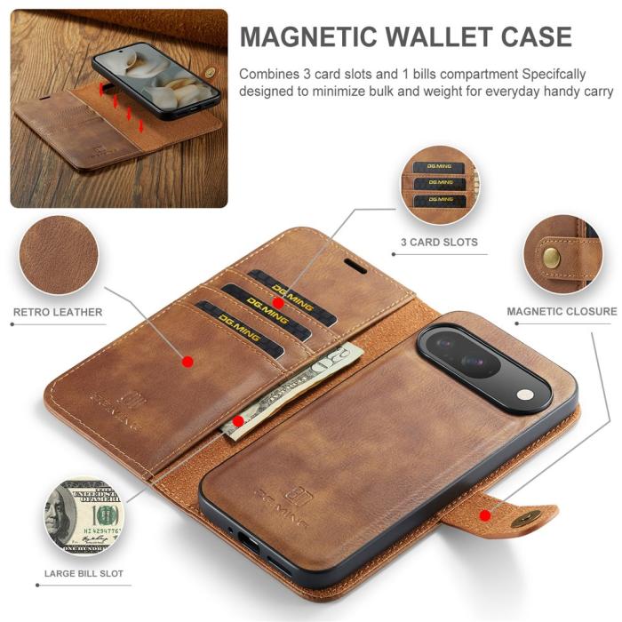 Bild 4, DG.MING DG.MING Google Pixel 10/10 Pro 2in1 Magnet Fodral / Skal Brun - Teknikhallen.se