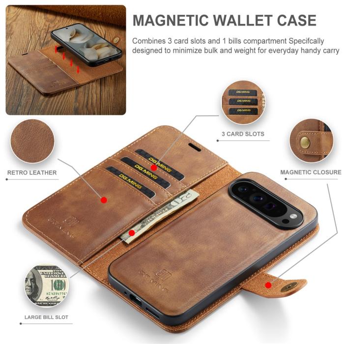 Bild 4, DG.MING DG.MING Google Pixel 10 Pro XL 2in1 Magnet Fodral / Skal Brun - Teknikhallen.se