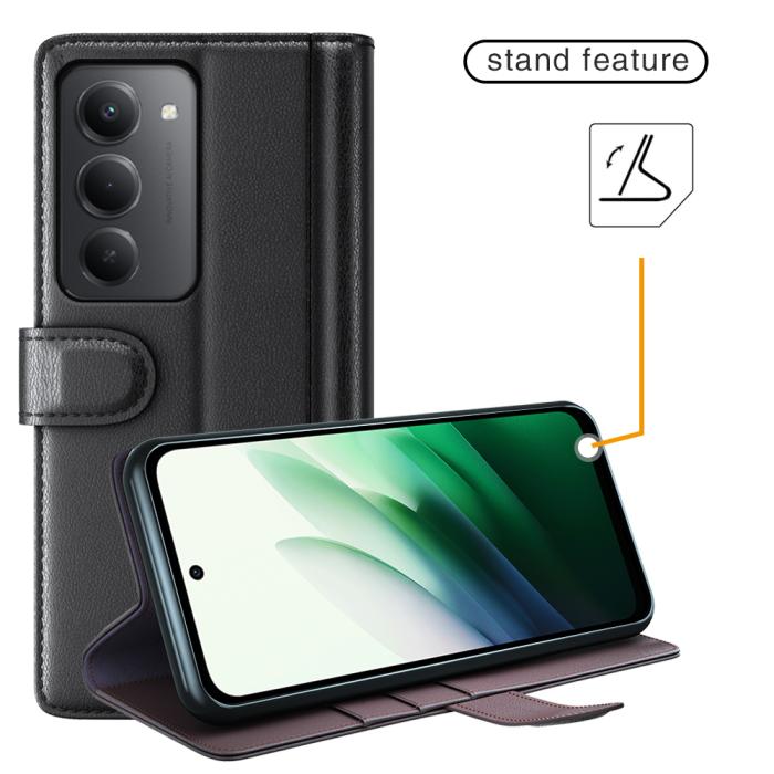 Bild 2,  Xiaomi Redmi 15 Fodral Premium Äkta Läder Svart - Teknikhallen.se