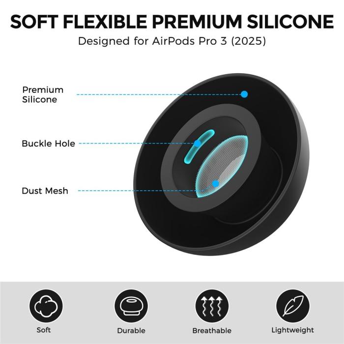 Bild 2, AHASTYLE AHASTYLE 3-PACK AirPods Pro 3 Öronpluggar Silikon Svart - Teknikhallen.se