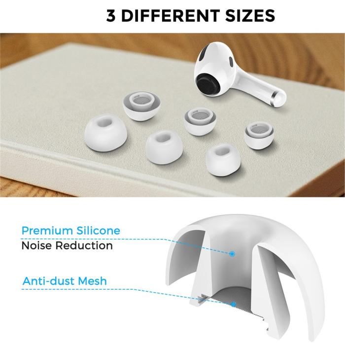 Bild 2, AHASTYLE AHASTYLE 3-PACK AirPods Pro 2/1 Öronpluggar Silikon Vit - Teknikhallen.se