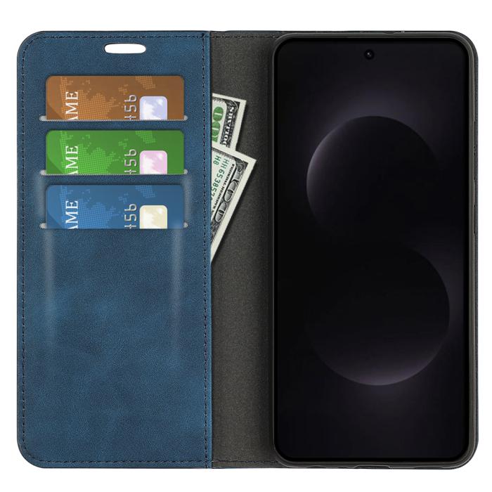 Bild 5,  Samsung Galaxy S26 Ultra Fodral Flip Skin Touch Läder Blå - Teknikhallen.se