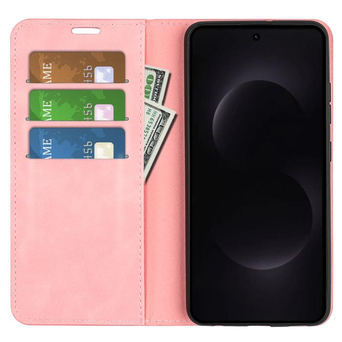 Bild 5,  Samsung Galaxy S26 Ultra Fodral Flip Skin Touch Läder Rosa - Teknikhallen.se
