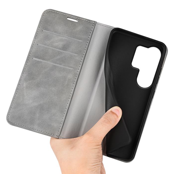 Bild 4,  Samsung Galaxy S26 Ultra Fodral Flip Skin Touch Läder Grå - Teknikhallen.se