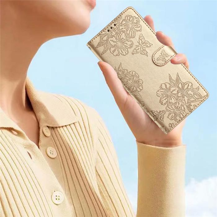 Bild 5,  Samsung Galaxy S26 Ultra Fodral Med Blommigt Tryck Läder Guld - Teknikhallen.se
