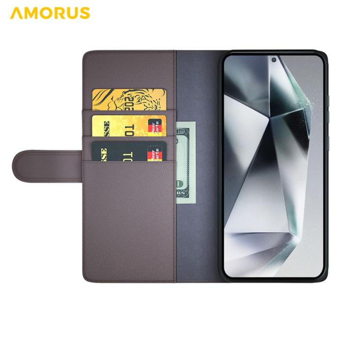 Bild 2, AMORUS AMORUS Samsung Galaxy S26 Ultra Fodral Äkta Läder Brun - Teknikhallen.se