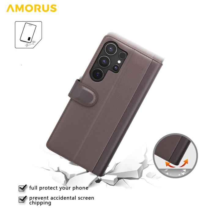 Bild 4, AMORUS AMORUS Samsung Galaxy S26 Ultra Fodral Äkta Läder Brun - Teknikhallen.se