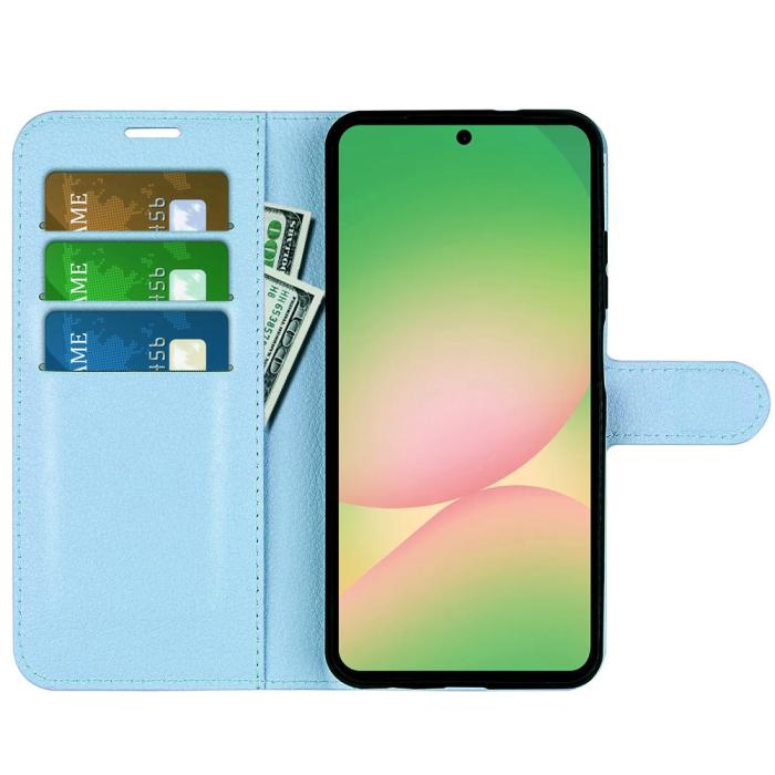 Bild 2,  Samsung Galaxy A57 5G Fodral Litchi Läder Blå - Teknikhallen.se