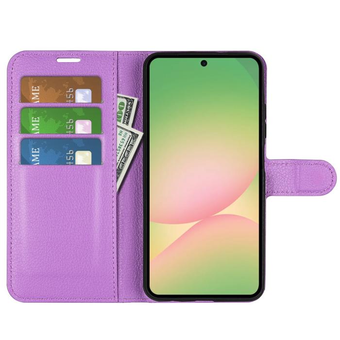 Bild 2,  Samsung Galaxy A57 5G Fodral Litchi Läder Lila - Teknikhallen.se