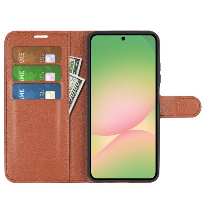Bild 2,  Samsung Galaxy A57 5G Fodral Litchi Läder Brun - Teknikhallen.se