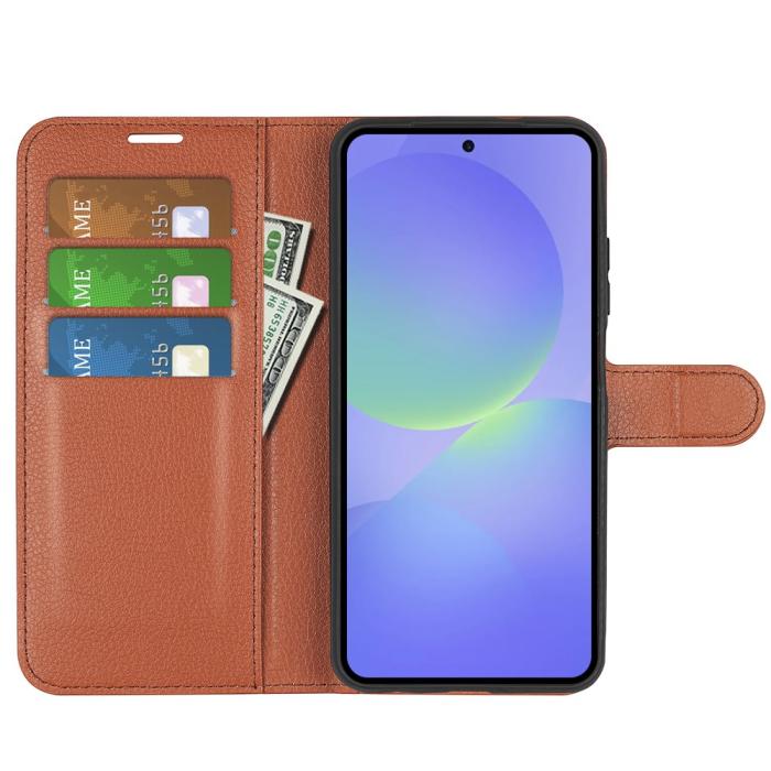 Bild 2,  Samsung Galaxy A37 5G Fodral Litchi Läder Brun - Teknikhallen.se