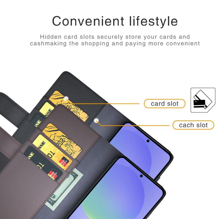 Bild 4,  Samsung Galaxy A37 5G Fodral Premium Äkta Läder Svart - Teknikhallen.se