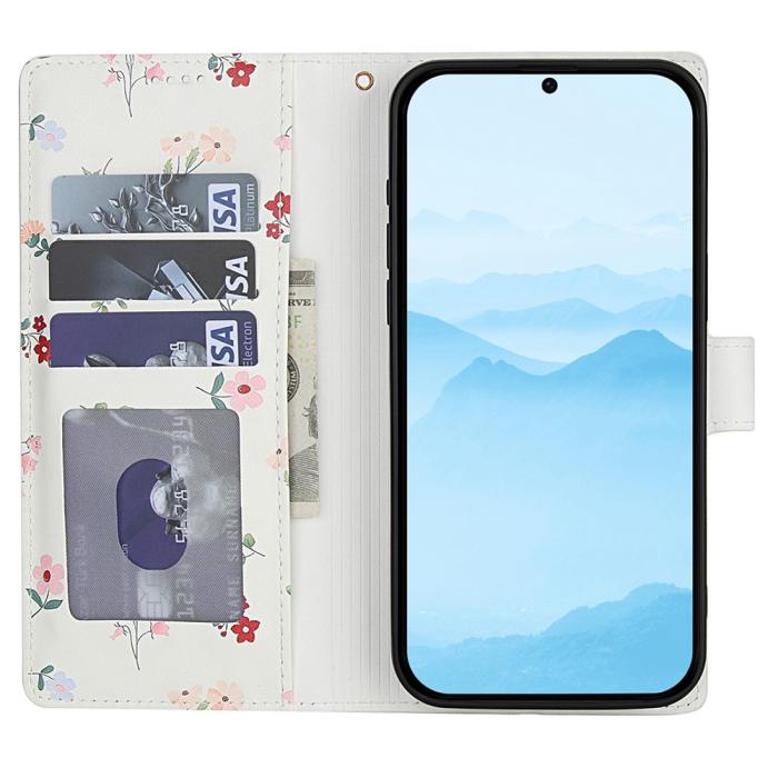 Bild 2,  Samsung Galaxy A37/A36/A56 Fodral Rhombus Läder Blommor Vit - Teknikhallen.se