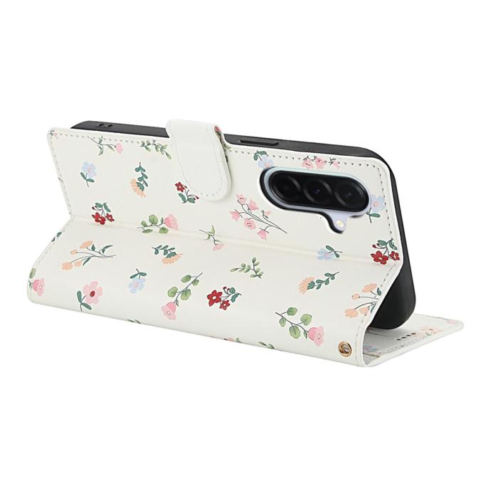 Bild 3,  Samsung Galaxy A37/A36/A56 Fodral Rhombus Läder Blommor Vit - Teknikhallen.se