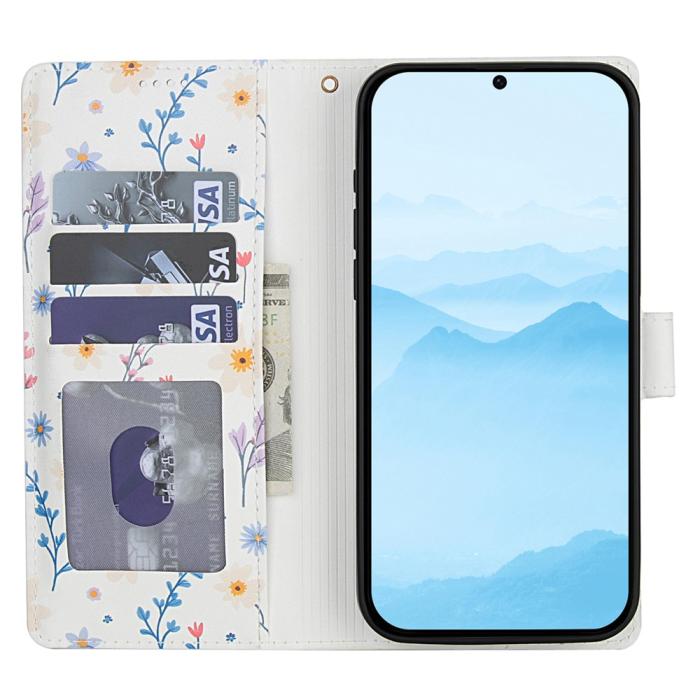 Bild 2,  Samsung Galaxy A37/A36/A56 Fodral Rhombus Läder Blommor Vit - Teknikhallen.se