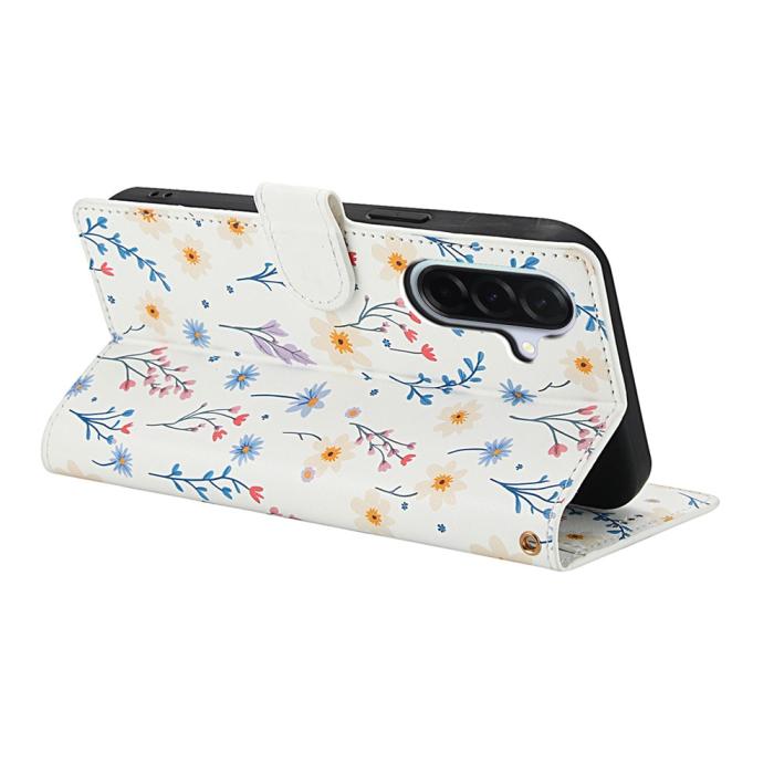Bild 3,  Samsung Galaxy A37/A36/A56 Fodral Rhombus Läder Blommor Vit - Teknikhallen.se