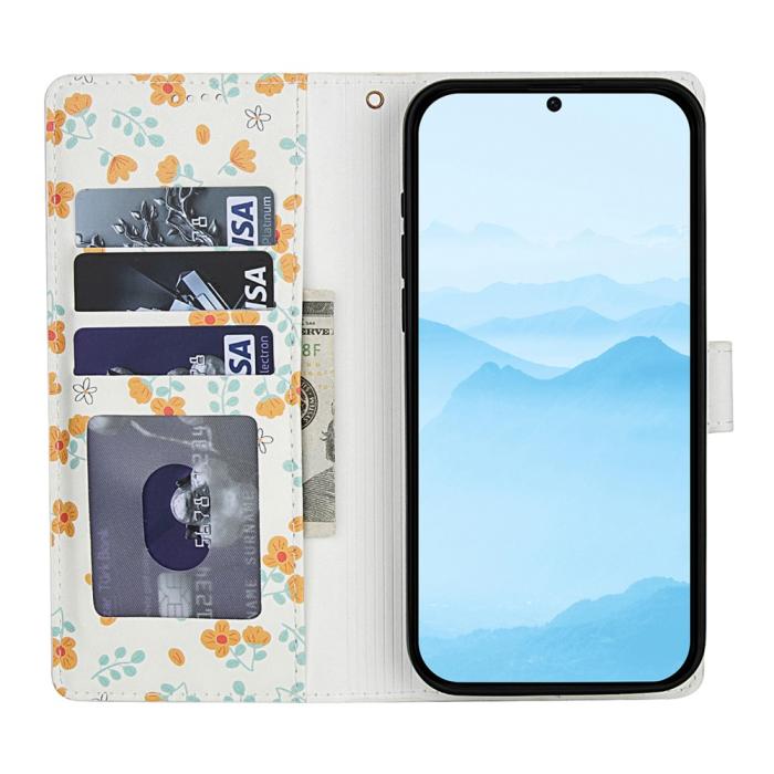 Bild 2,  Samsung Galaxy A37/A36/A56 Fodral Rhombus Läder Blommor Vit - Teknikhallen.se