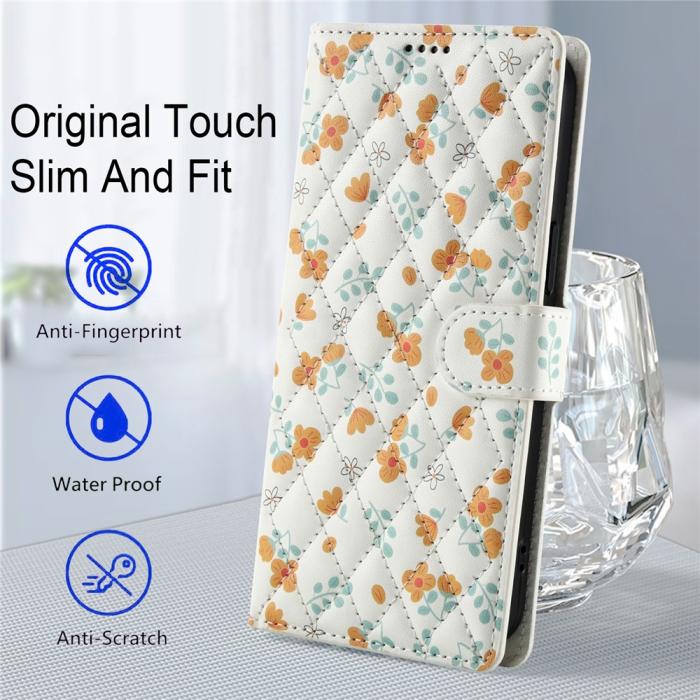 Bild 6,  Samsung Galaxy A37/A36/A56 Fodral Rhombus Läder Blommor Vit - Teknikhallen.se
