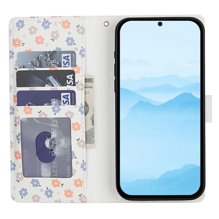 Bild 2,  Samsung Galaxy A37/A36/A56 Fodral Rhombus Läder Blommor Vit - Teknikhallen.se