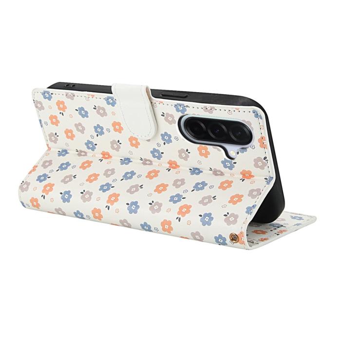 Bild 3,  Samsung Galaxy A37/A36/A56 Fodral Rhombus Läder Blommor Vit - Teknikhallen.se