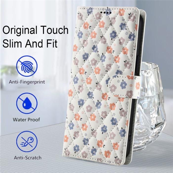 Bild 6,  Samsung Galaxy A37/A36/A56 Fodral Rhombus Läder Blommor Vit - Teknikhallen.se
