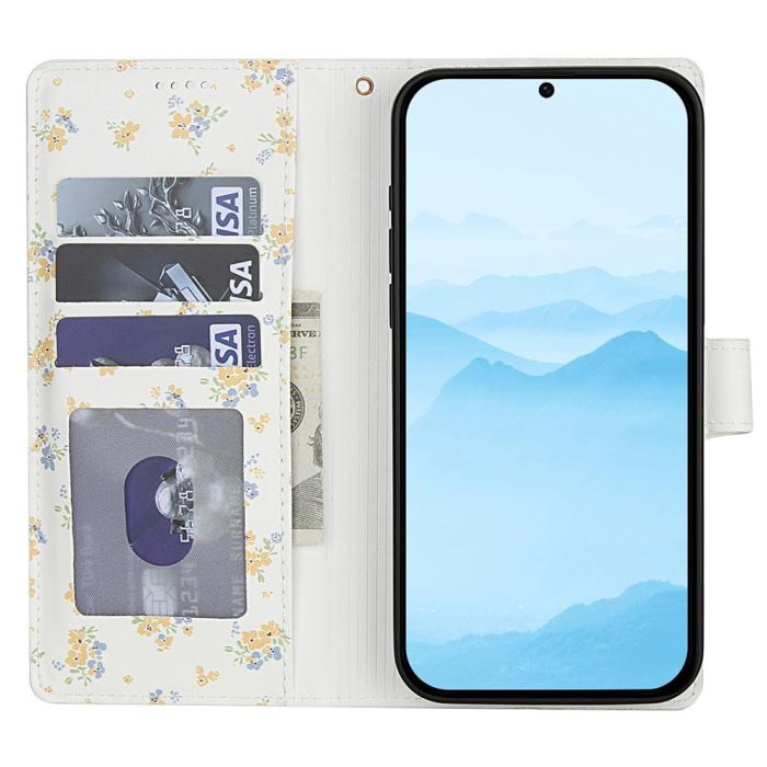 Bild 2,  Samsung Galaxy A37/A36/A56 Fodral Rhombus Läder Blommor Vit - Teknikhallen.se