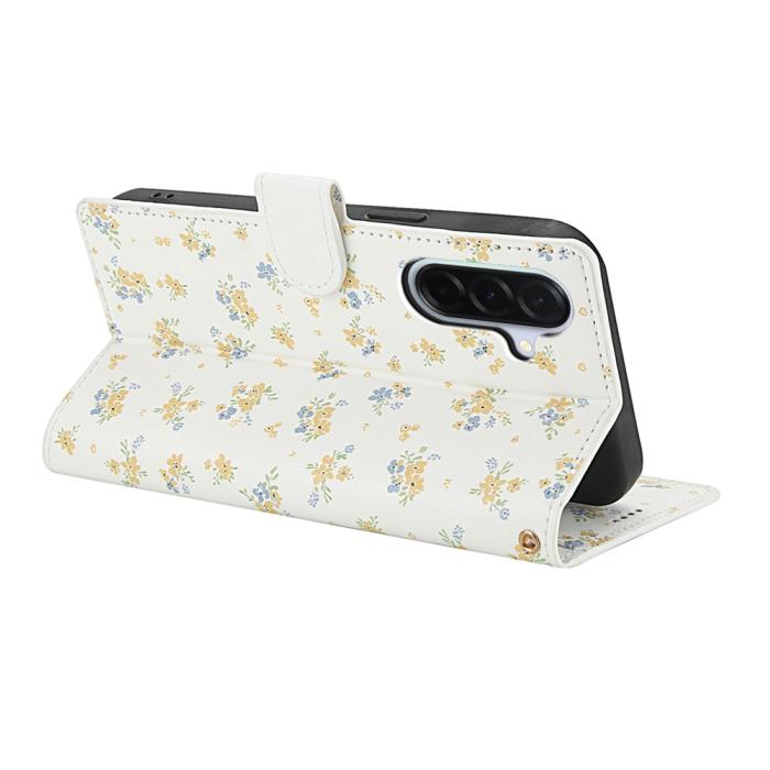 Bild 3,  Samsung Galaxy A37/A36/A56 Fodral Rhombus Läder Blommor Vit - Teknikhallen.se