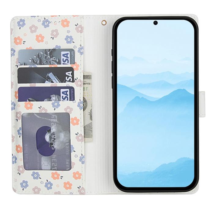 Bild 2,  Samsung Galaxy A57 5G Fodral Rhombus Läder Blommor Vit - Teknikhallen.se
