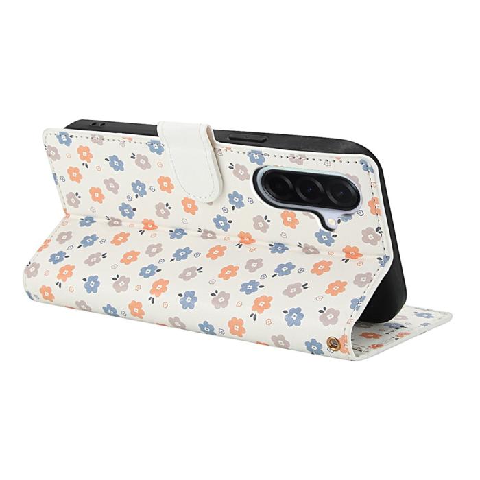 Bild 3,  Samsung Galaxy A57 5G Fodral Rhombus Läder Blommor Vit - Teknikhallen.se