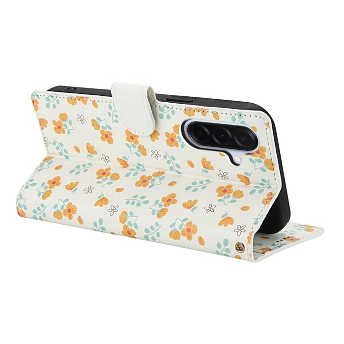 Bild 3,  Samsung Galaxy A57 5G Fodral Rhombus Läder Blommor Vit - Teknikhallen.se