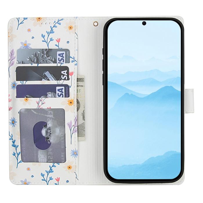 Bild 2,  Samsung Galaxy A57 5G Fodral Rhombus Läder Blommor Vit - Teknikhallen.se