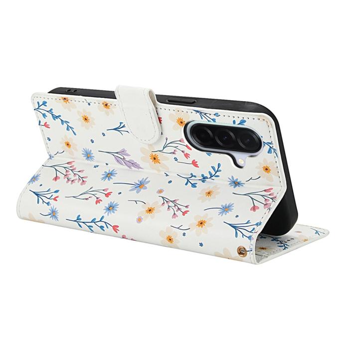 Bild 3,  Samsung Galaxy A57 5G Fodral Rhombus Läder Blommor Vit - Teknikhallen.se