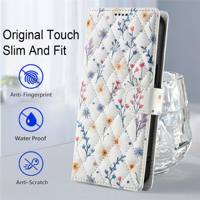 Bild 6,  Samsung Galaxy A57 5G Fodral Rhombus Läder Blommor Vit - Teknikhallen.se