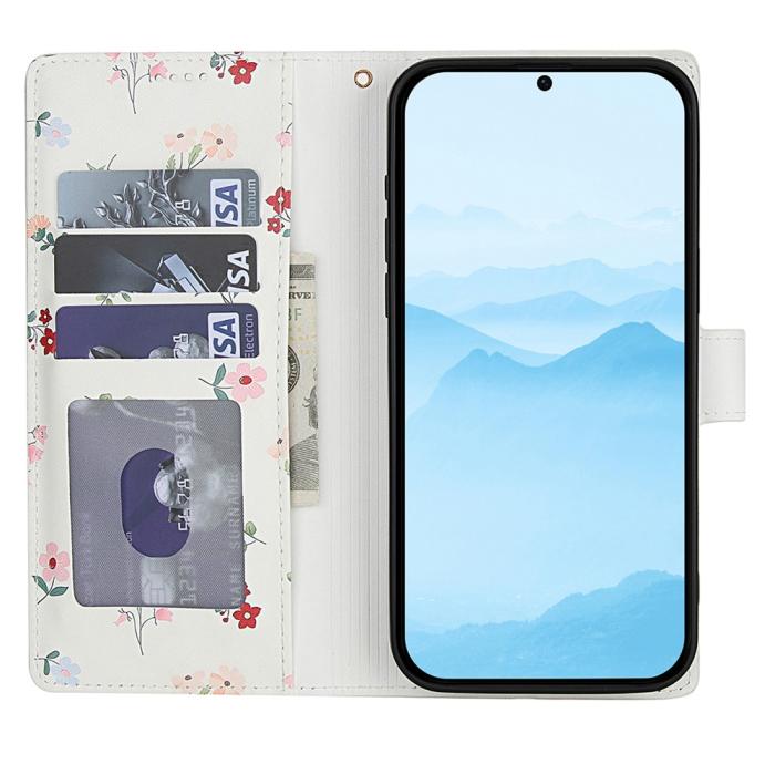 Bild 2,  Samsung Galaxy A57 5G Fodral Rhombus Läder Blommor Vit - Teknikhallen.se