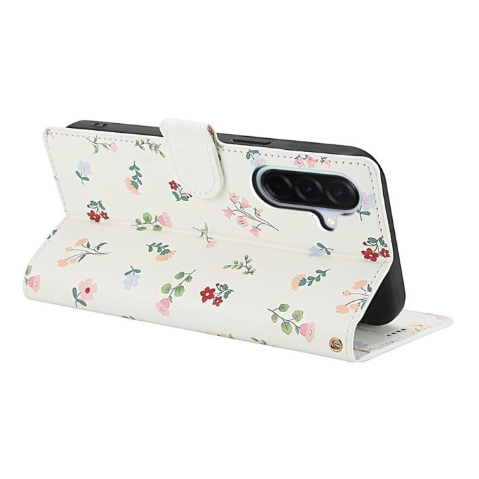Bild 3,  Samsung Galaxy A57 5G Fodral Rhombus Läder Blommor Vit - Teknikhallen.se