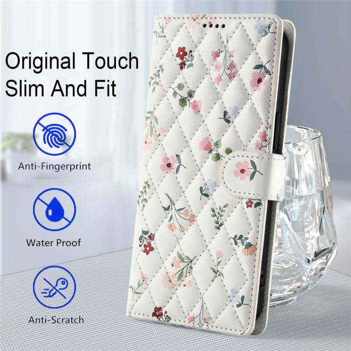 Bild 6,  Samsung Galaxy A57 5G Fodral Rhombus Läder Blommor Vit - Teknikhallen.se