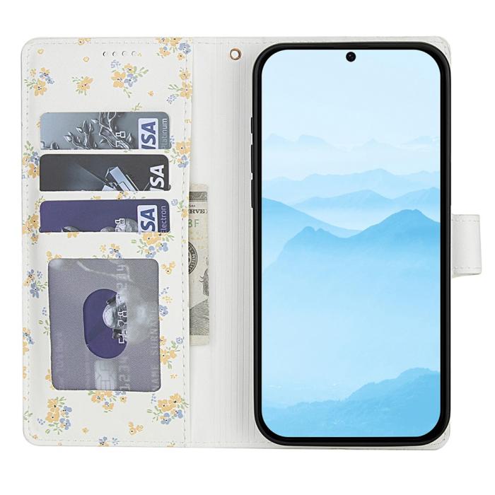 Bild 2,  Samsung Galaxy A57 5G Fodral Rhombus Läder Blommor Vit - Teknikhallen.se